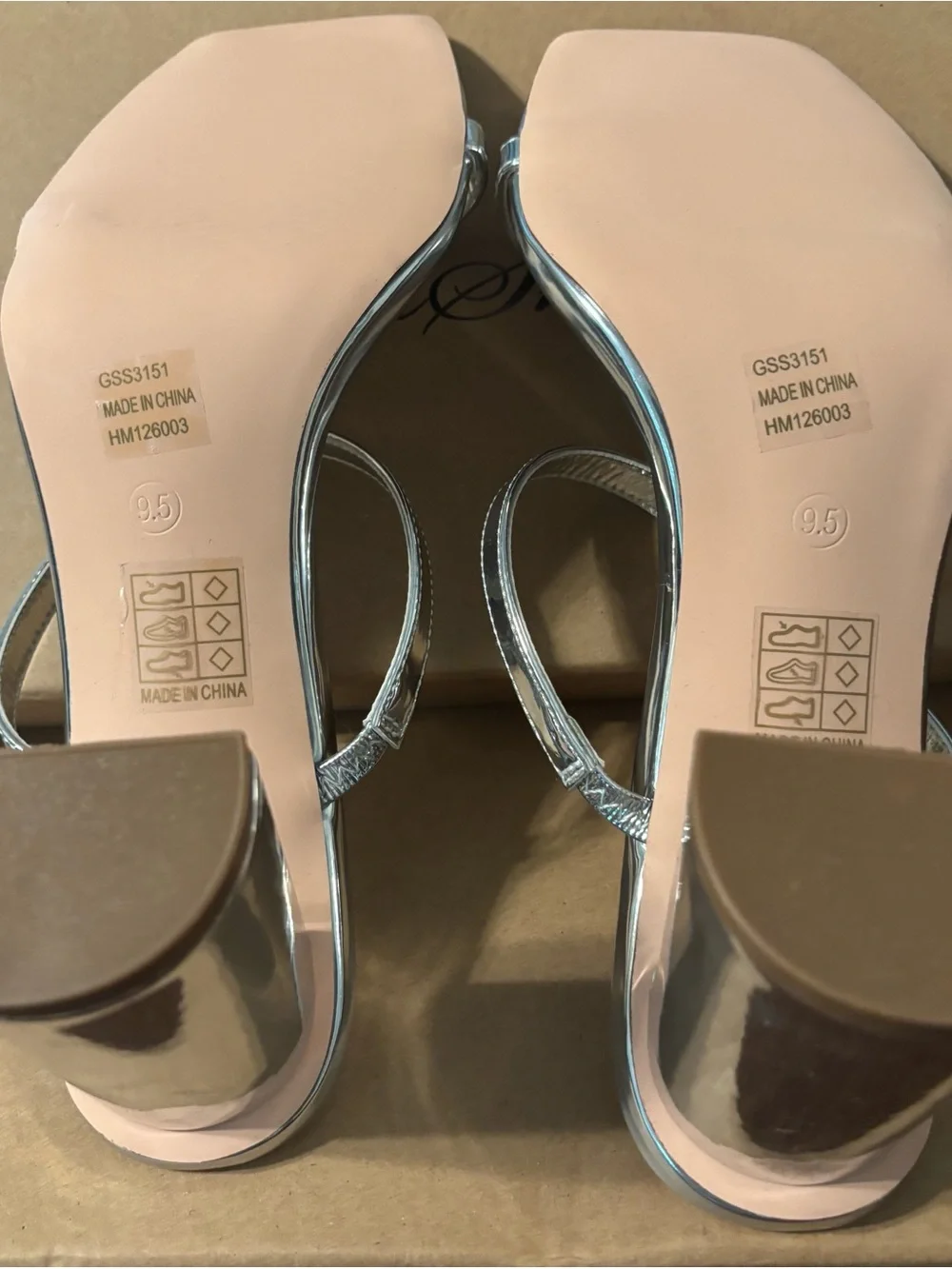 Metallic Silver Metallic Strappy Block Heel Sandals